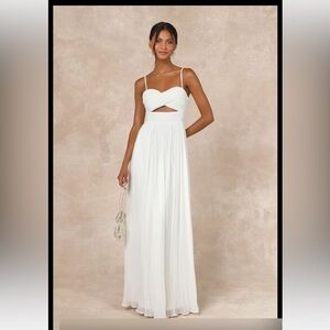 Lulus‎ White Pleated Lace-Up Cutout Maxi Dress NWT — M & L